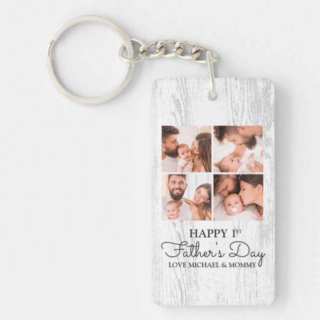 First Fathers Day Dad Baby Photo Collage Key Ring (Front)