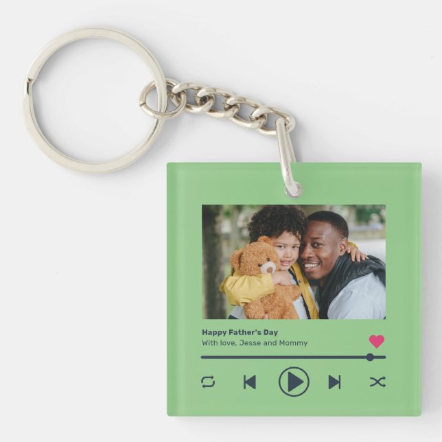 First Father's Day Dad Custom Photo Music Player Key Ring (Front)