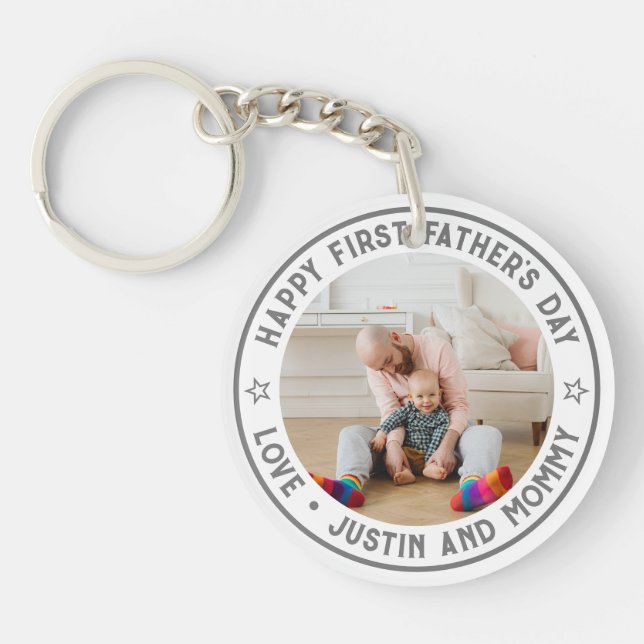 First Father's Day Dad Son Daughter Custom Photo Key Ring (Front)