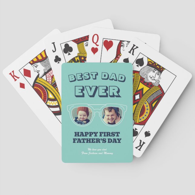First Father's Day Dad Son Daughter Custom Photo Playing Cards (Back)