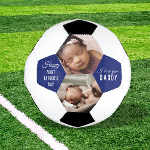 First Father's Day Daddy Baby 2 Photo Collage Blue Football