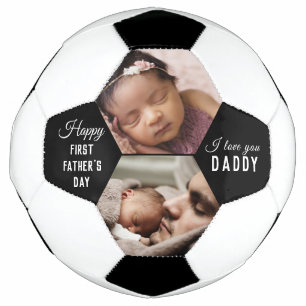 First Father's Day Daddy Baby  2 Photo Collage Football