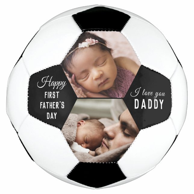 First Father's Day Daddy Baby  2 Photo Collage Football (Front)