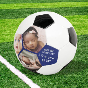 First Father's Day Daddy Baby 3 Photo Collage Blue Football