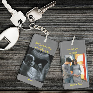 First Father's Day Daddy to Be Grey 2 Photo Key Ring