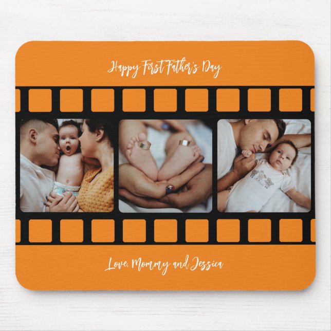 First Father's Day Film Strip Photo Grid New Dad Mouse Mat (Front)