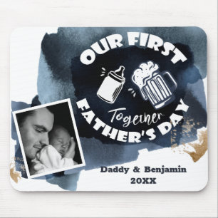 First Father's Day Funny Typography and Photo Mouse Mat