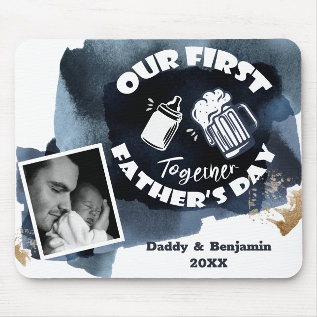 First Father's Day Funny Typography and Photo Mouse Mat (Front)