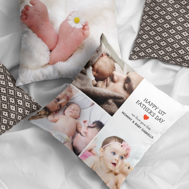 First Father's Day Gift | Cute Photo Collage  Cushion (Creator Uploaded)