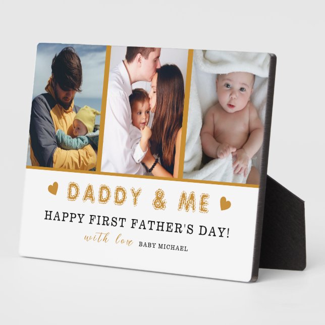 First Father's Day Gift for Dad 3 Photo Plaque (Side)