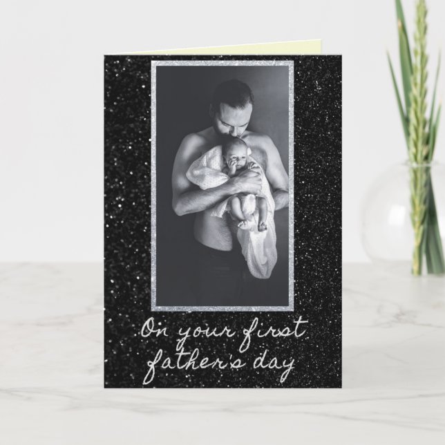 First Father's Day Glitter Photo Card (Front)