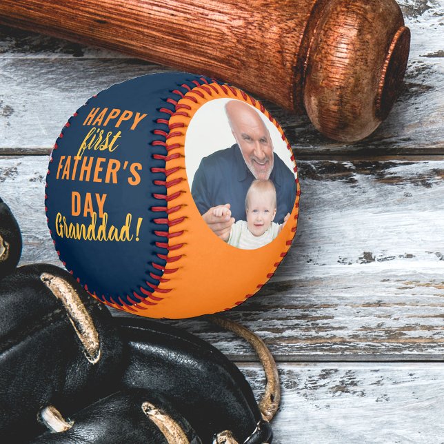 First Fathers Day Granddad 2 Photo Blue Orange Baseball (Creator Uploaded)