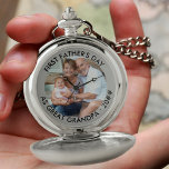 First Fathers Day Great Grandpa Personalised Photo Pocket Watch<br><div class="desc">Photo pocket watch with fully editable personalised text and your favourite photo. The wording currently reads "first father's day as great grandpa · 20##" and you can customise this as you wish. A lovely keepsake gift for any occasion and perfact as a fathers day watch or birth announcement gift, for...</div>