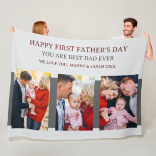 First Fathers Day Grey 3 Photos & Custom Message Fleece Blanket