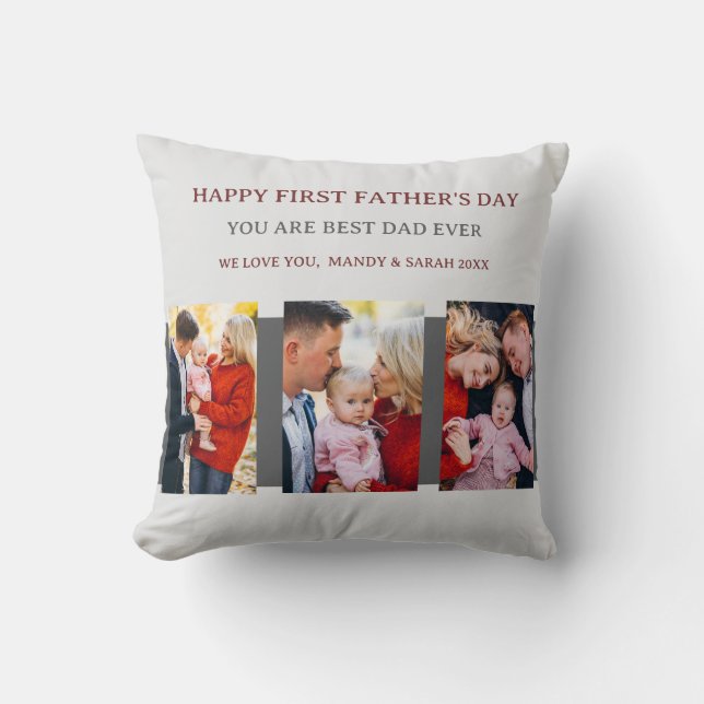 First Fathers Day Grey 4 Photos & Custom Message  Cushion (Front)