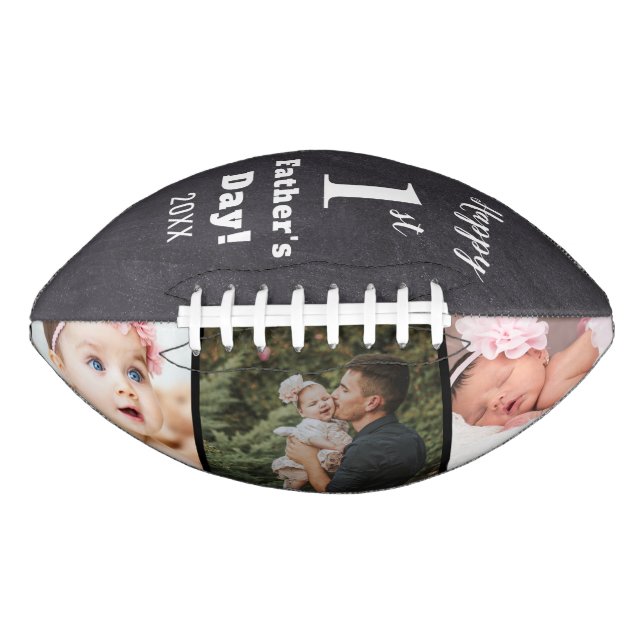 First Father's Day New Dad 3 Photo Chalkboard American Football (Front)