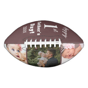 First Father's Day New Dad 3 Photo Collage Brown American Football