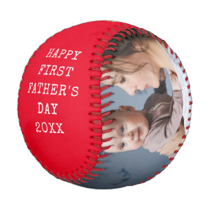 First Father's Day New Dad Baby Photo Collage Red Baseball