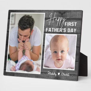 First Father's Day New Dad Black Wood 2 Photo Plaque