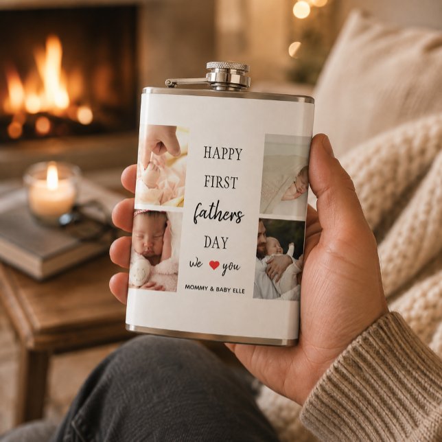 First Father's Day Photo Collage | Dad Flask Gift (Creator Uploaded)