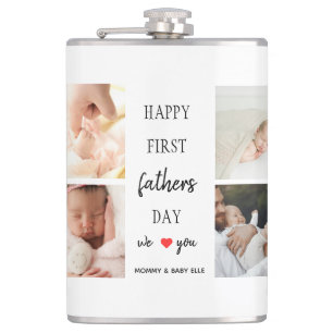 First Father's Day Photo Collage   Dad Flask Gift