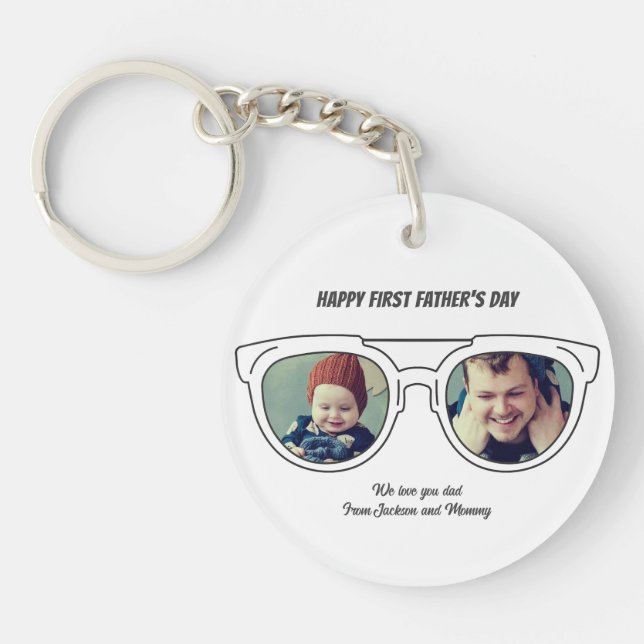 First Father's Day Photo Collage Dad Son Daughter Key Ring (Front)
