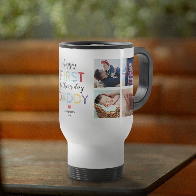 First Father's Day Photo Collage Travel Mug (Creator Uploaded)