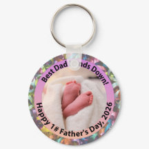 First Father's Day Photo Custom Baby Feet Keychain