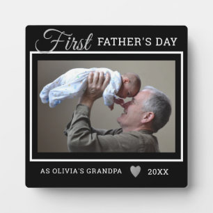 First Father's Day Photo New Grandpa Black Plaque