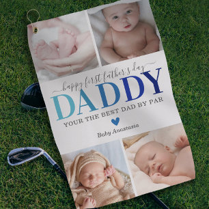 First Father's Day Picture Collage Golf Towel