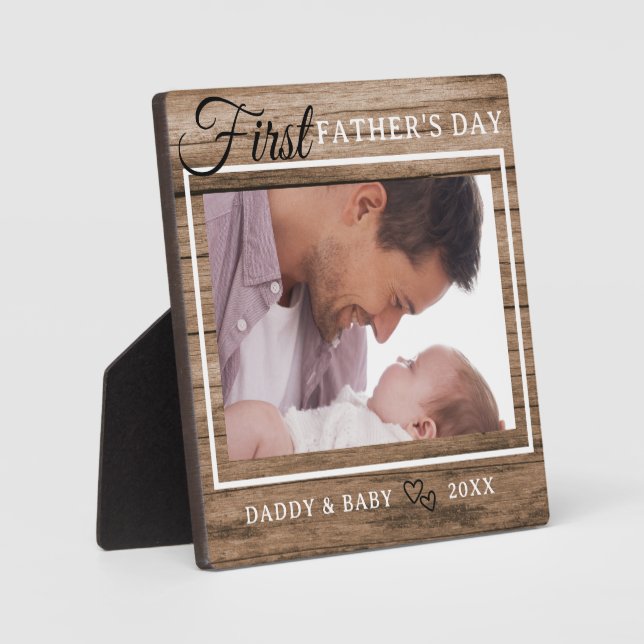 First Father's Day Picture Frame Rustic Wood (Front)
