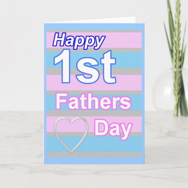 First Fathers Day Pink and Blue Greeting Card (Front)