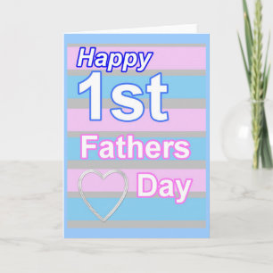 First Fathers Day Pink and Blue Greeting Card