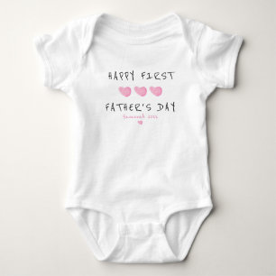 First Father's Day Pink Heart Custom Baby Bodysuit