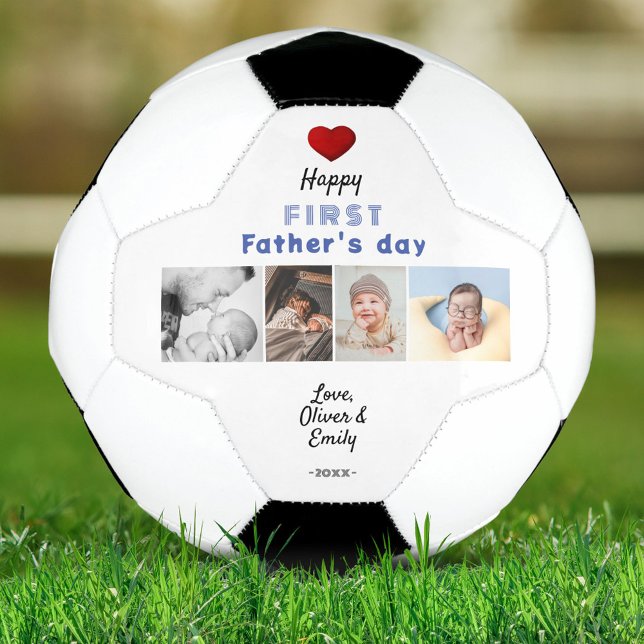 First Father's Day Red Heart 4 Photo Collage  Football (Creator Uploaded)