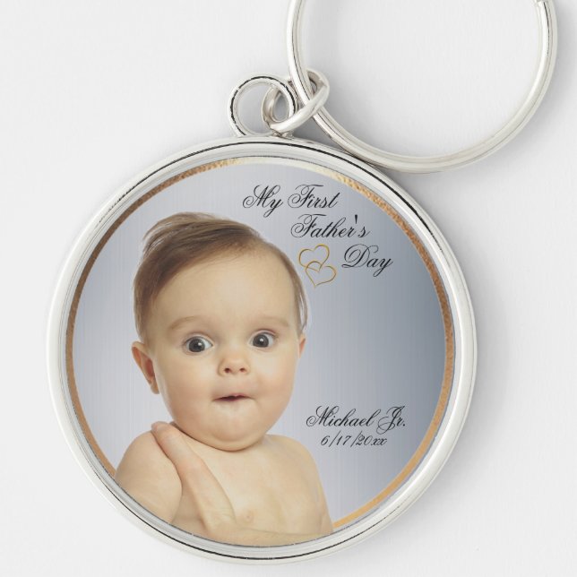 First Fathers Day Round Keychain - Customise Photo (Front)