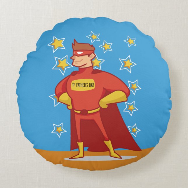 First Father's Day Superhero Round Cushion (Front)