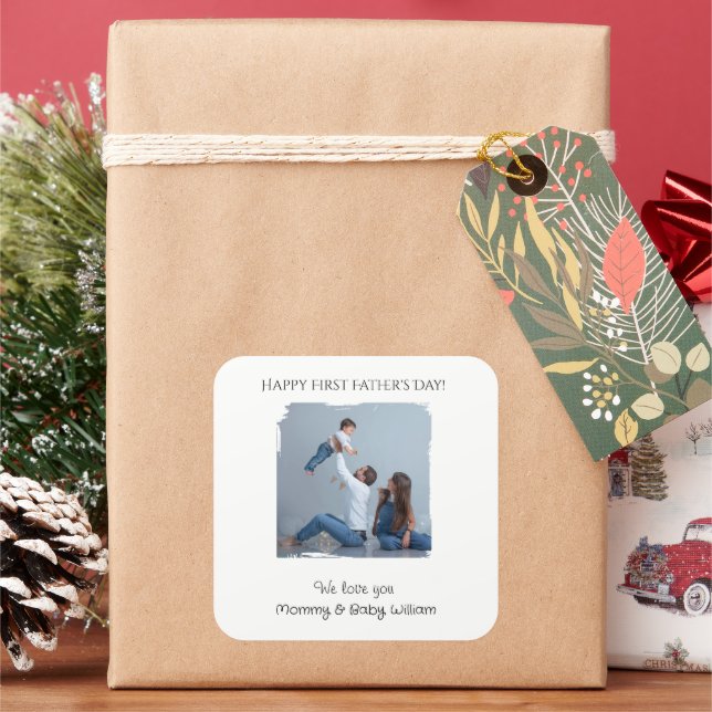 First Father's Day with Photo & Message -  Square Sticker (Holiday)