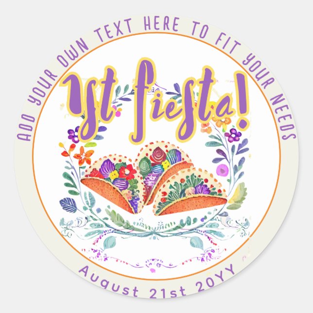 First Fiesta 1st Tacos Folkart Flowers Classic Round Sticker (Front)
