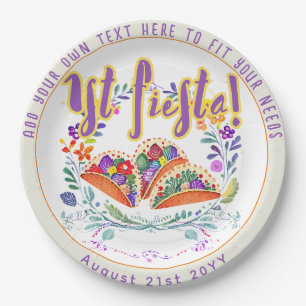 First Fiesta 1st Tacos Folkart Flowers Paper Plate