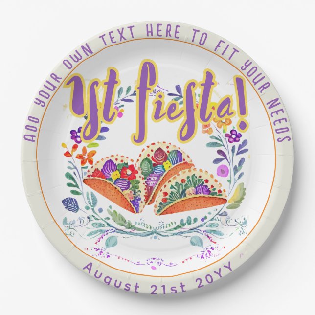 First Fiesta 1st Tacos Folkart Flowers Paper Plate (Front)