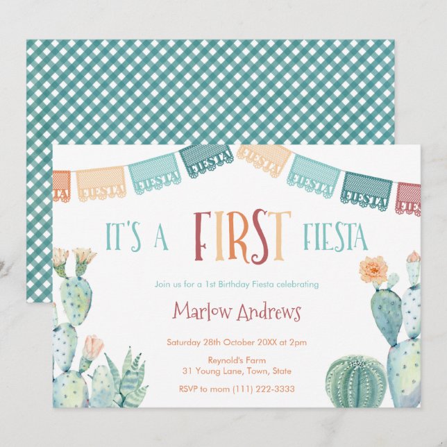 First Fiesta Autumn Colours Girl 1st Birthday Part Invitation (Front/Back)