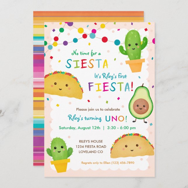 First fiesta birthday - no time for siesta invitation (Front/Back)