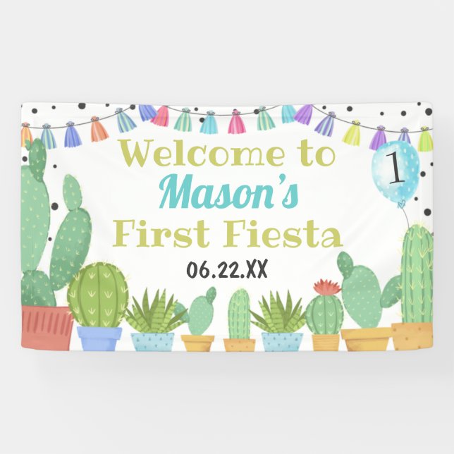 First Fiesta Boy Taco Bout A Party Cactus Birthday Banner (Horizontal)