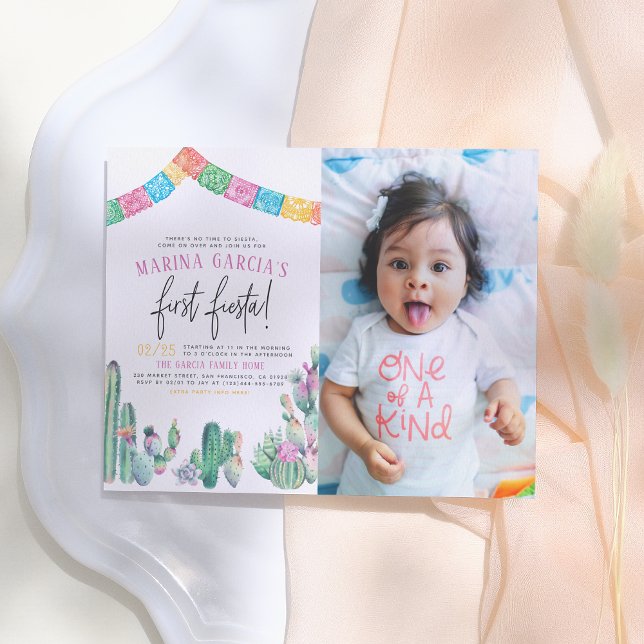 First Fiesta Cactus Cute Girl Birthday Party Photo Postcard (Creator Uploaded)