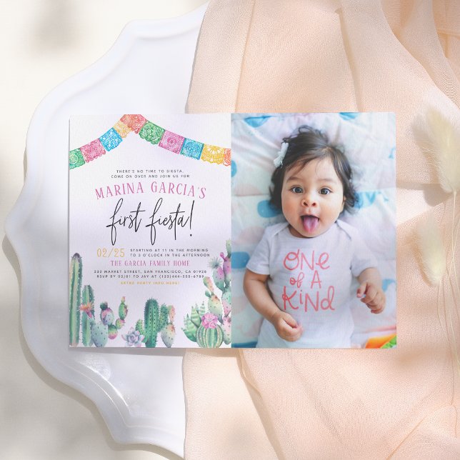 First Fiesta Cactus Succulent Girl Birthday Photo Invitation (Creator Uploaded)