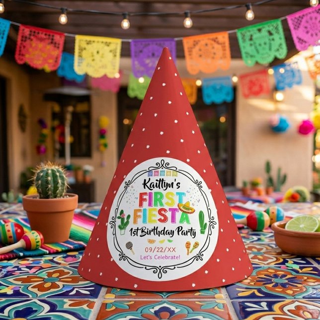 First Fiesta Colourful Mexican 1st Birthday Party Hat (Creator Uploaded)