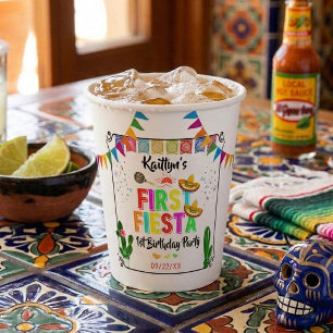 First Fiesta Colourful Mexican 1st Birthday Party Paper Cups