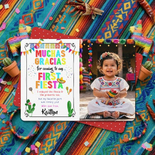 First Fiesta Colourful Mexican 1st Birthday Photo Thank You Card
