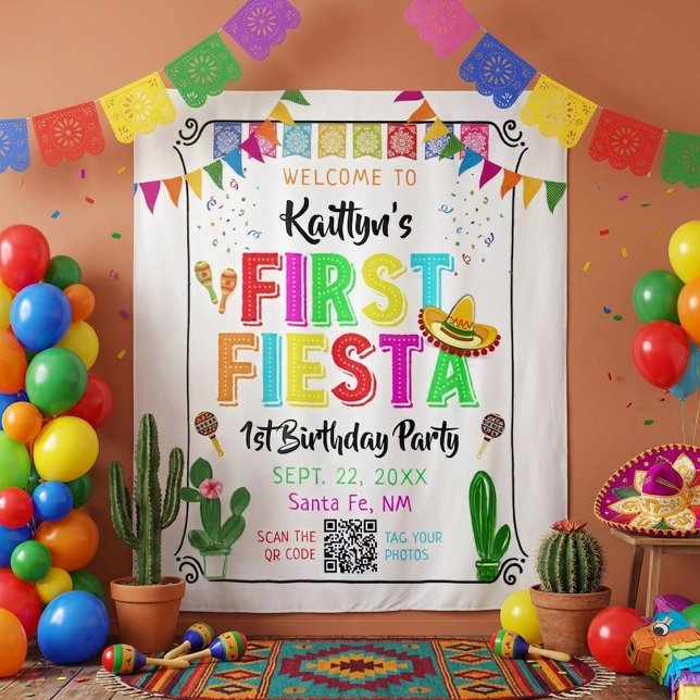 First Fiesta Mexican 1st Birthday Party Backdrop Tapestry (Creator Uploaded)